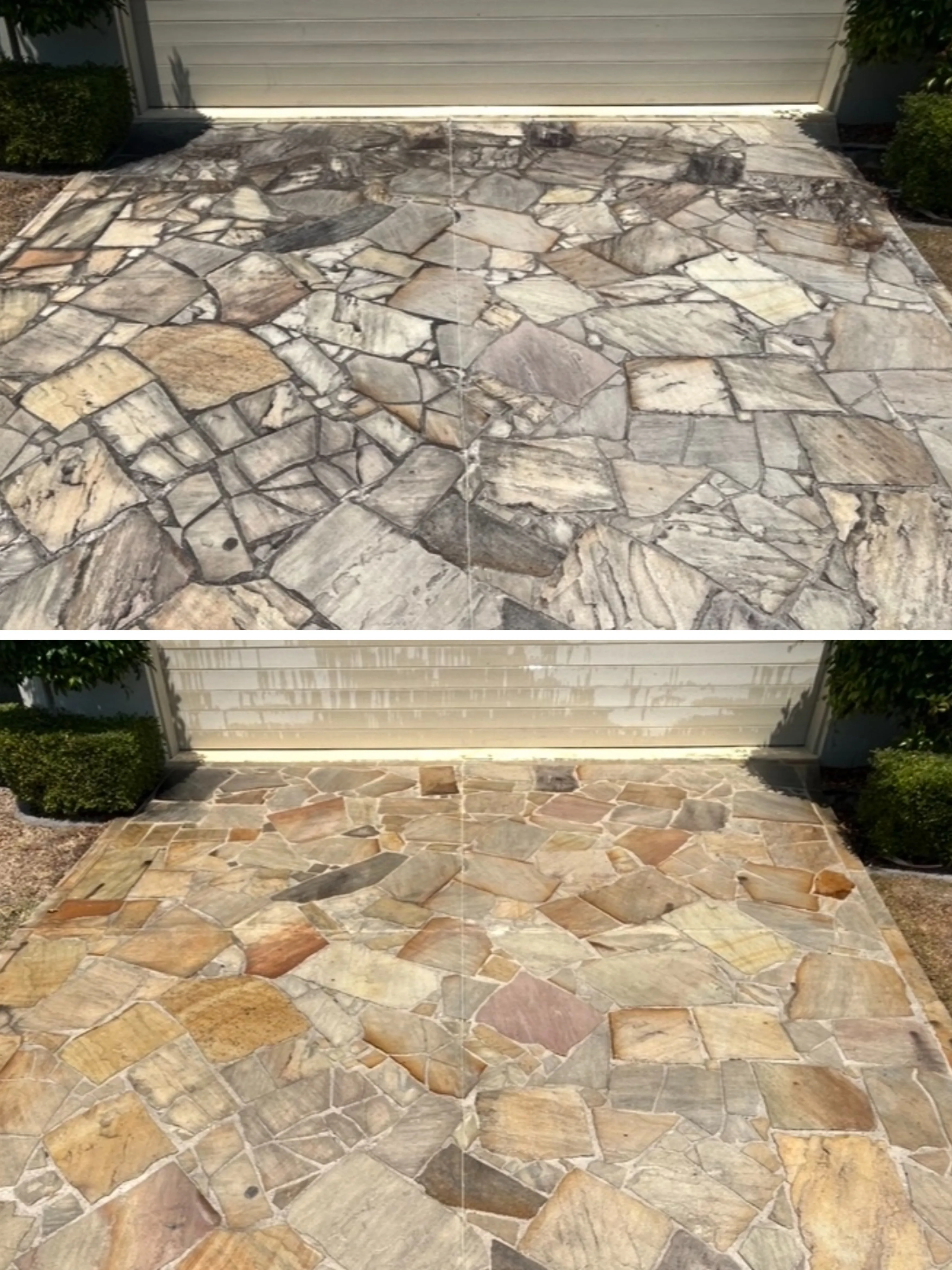 Sandstone driveway cleaning before and after