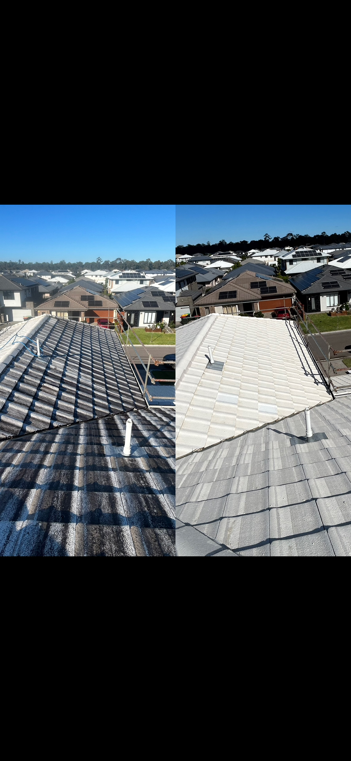 Roof tile cleaning before and after